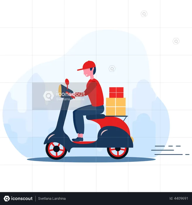 Deliveryman riding scooter  Illustration