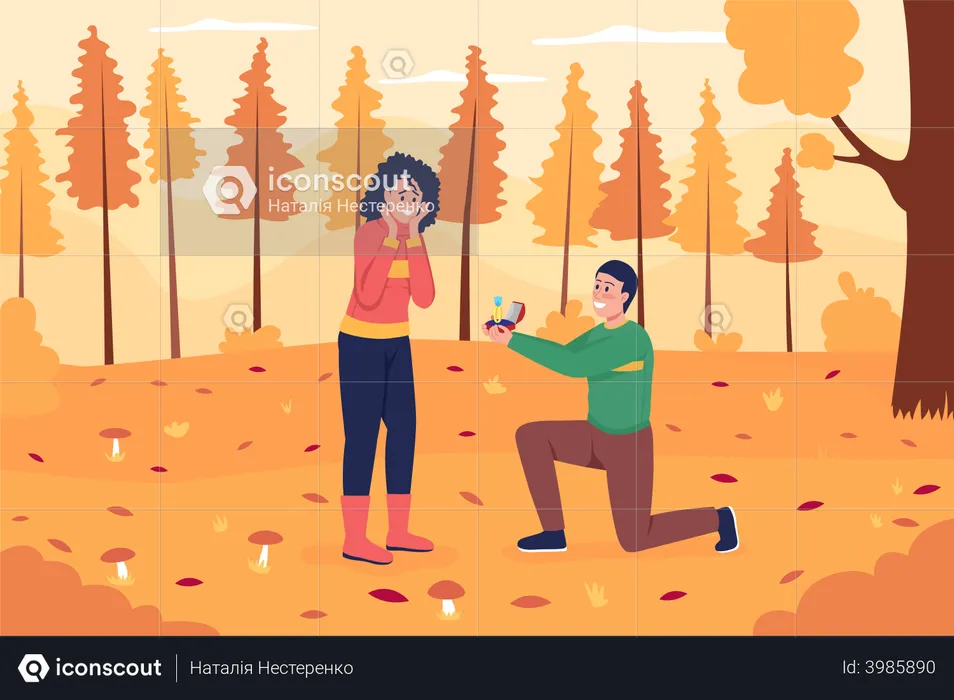 Demande en mariage pendant la saison d'automne  Illustration