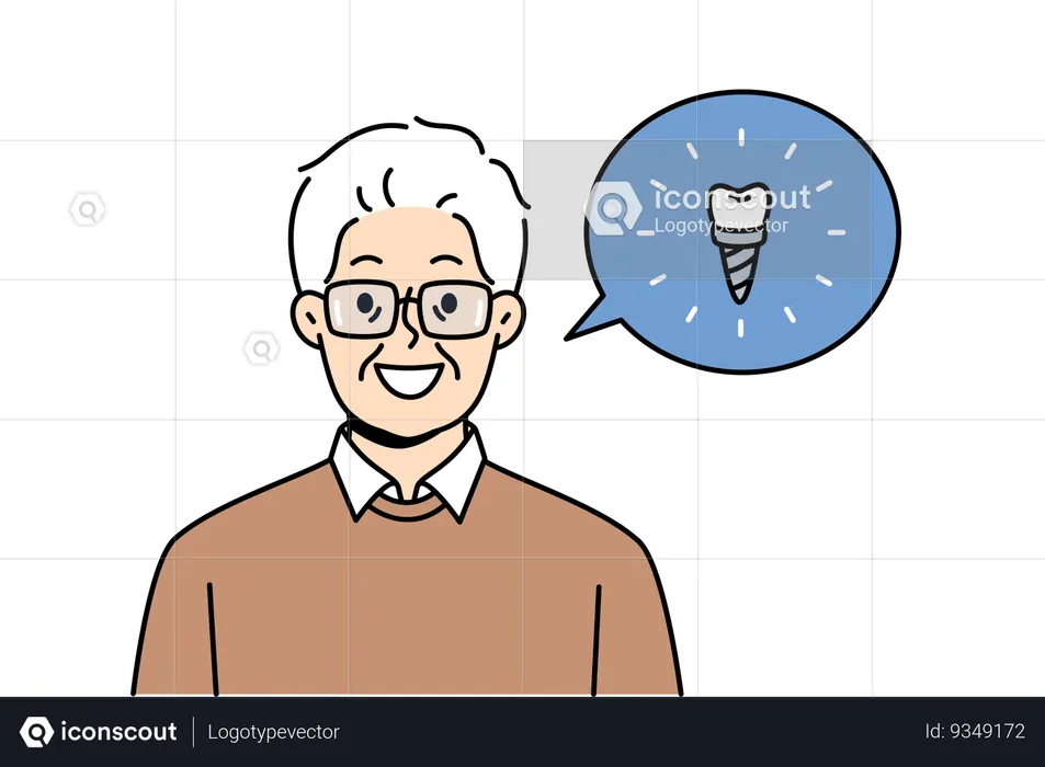 Dental implant for older men visiting dentist to improve oral health  Illustration