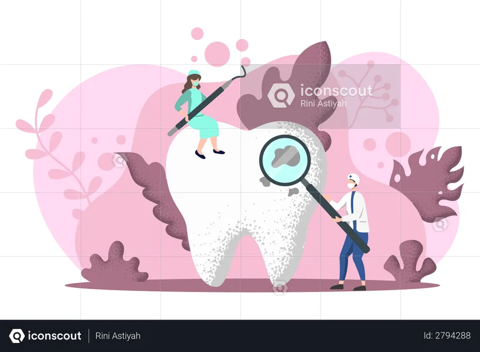 Dental team cleaning teeth  Illustration