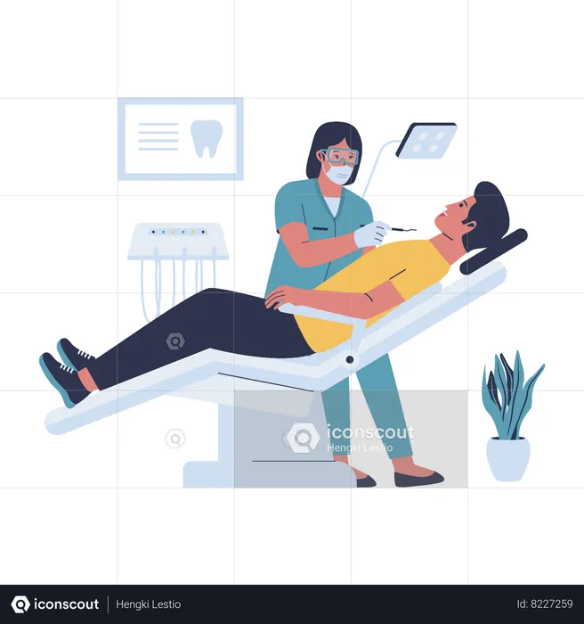 Dentist checking tooth of patient  Illustration