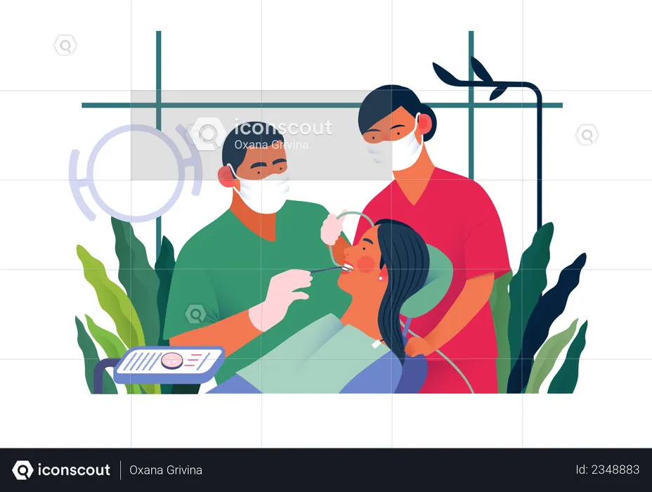 Dentist doing dental checkup  Illustration
