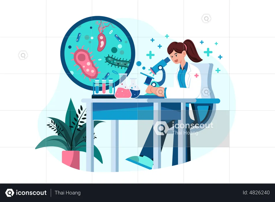Dentist doing research in lab  Illustration