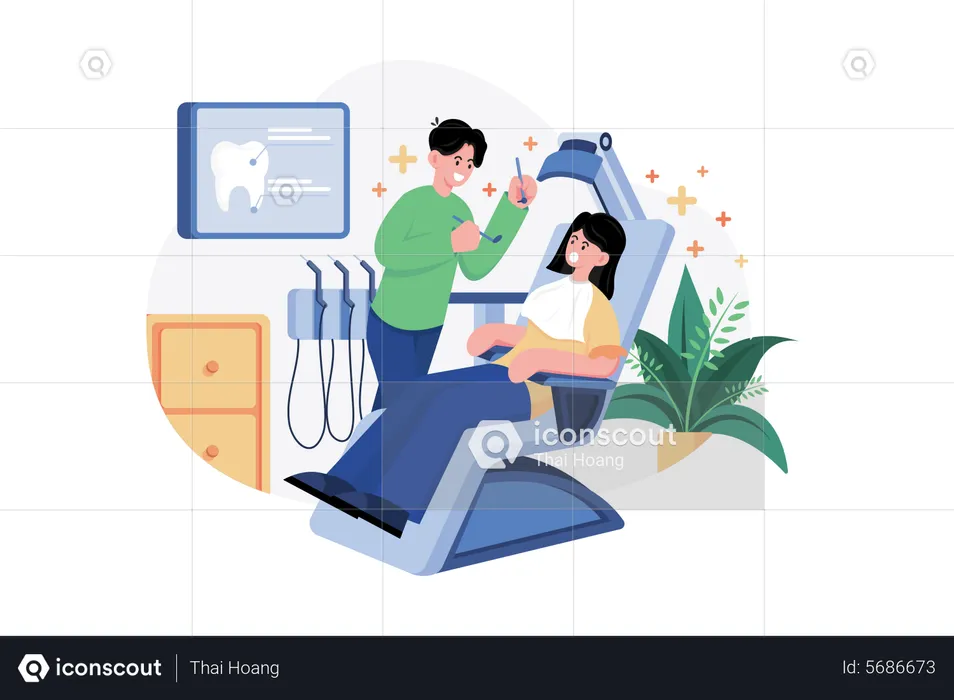 Dentist examining a patient  Illustration