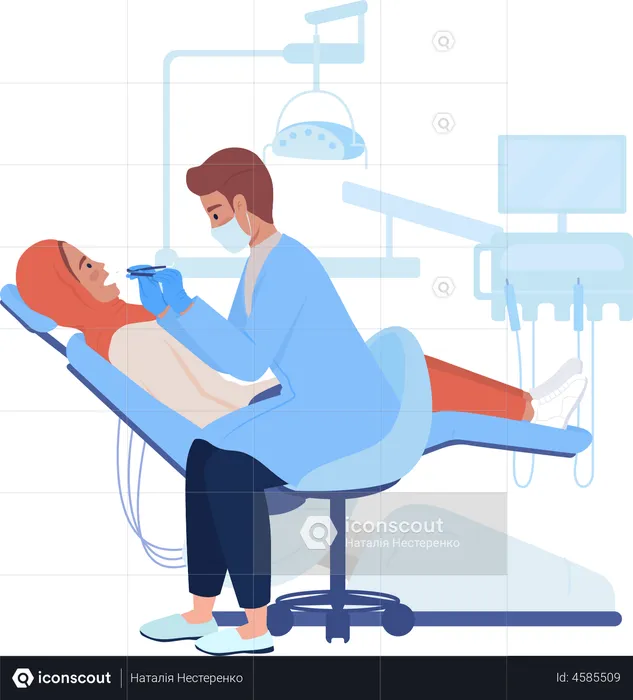 Dentist examining patient oral cavity  Illustration