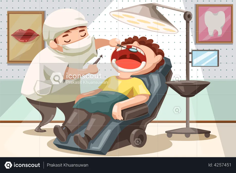 Dentist examining patients teeth  Illustration