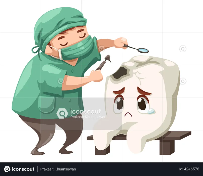 Dentist repairing tooth decay  Illustration