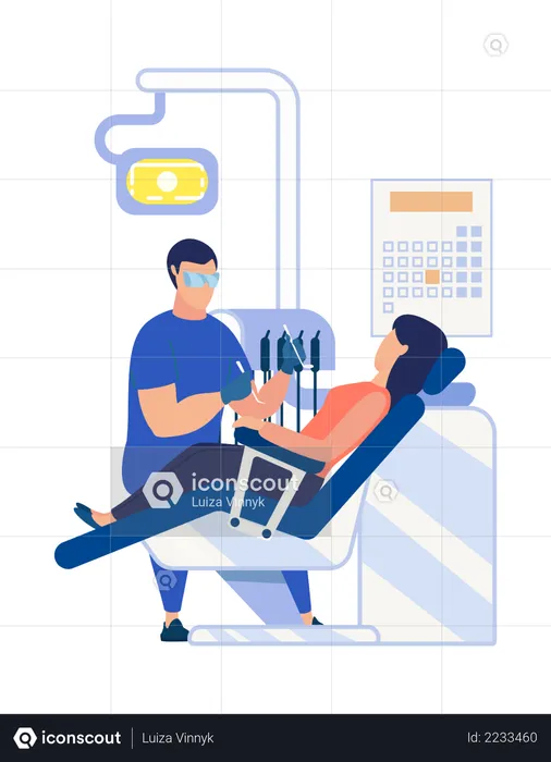 Dentist with dental tools checking teeth  Illustration