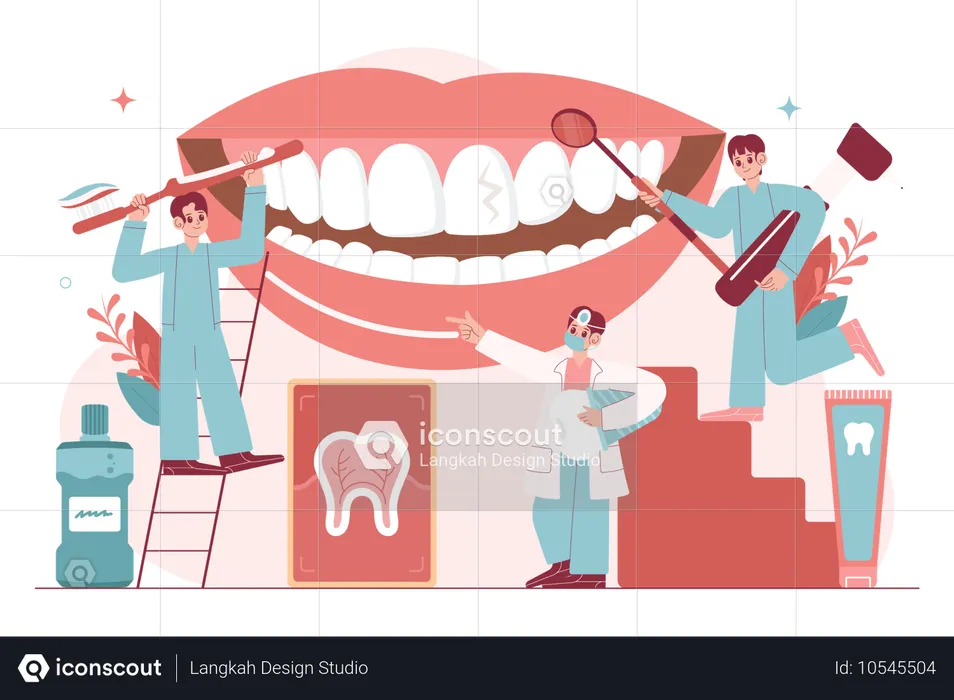 Dentista tratando los dientes del cliente  Ilustración