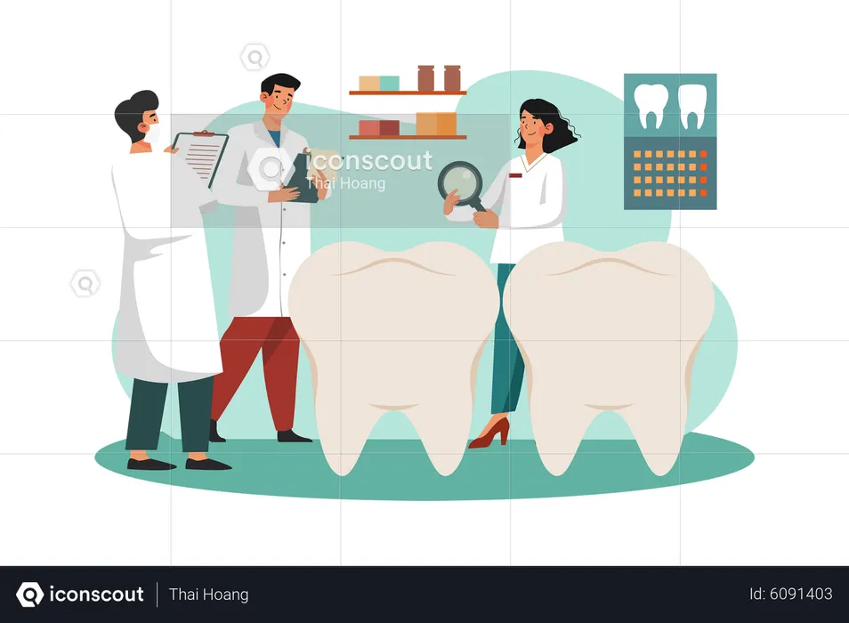 Dentists discuss teeth techniques in the clinic  Illustration