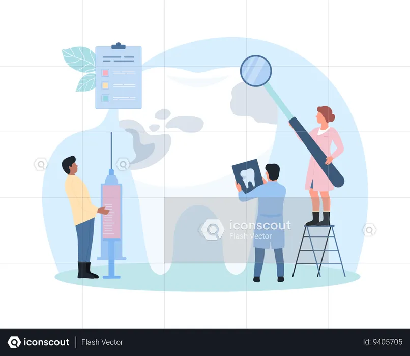 Dentists examine enamel plaque  Illustration