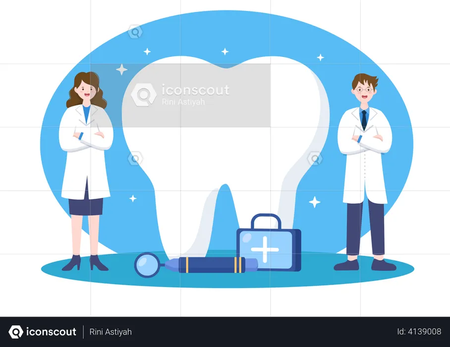 Dentists standing near teeth  Illustration