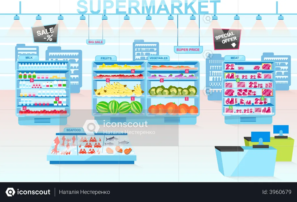 Departamentos de supermercado  Ilustración