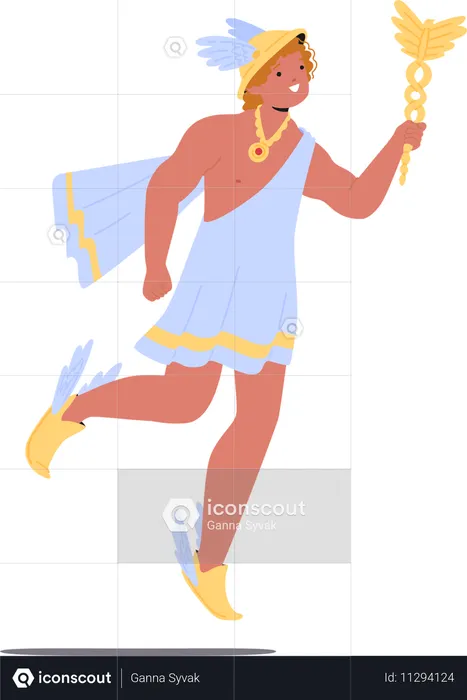 Depicting Hermes  Ancient Greek God Known For His Speed And Cunning Holding His Iconic Caduceus  Illustration