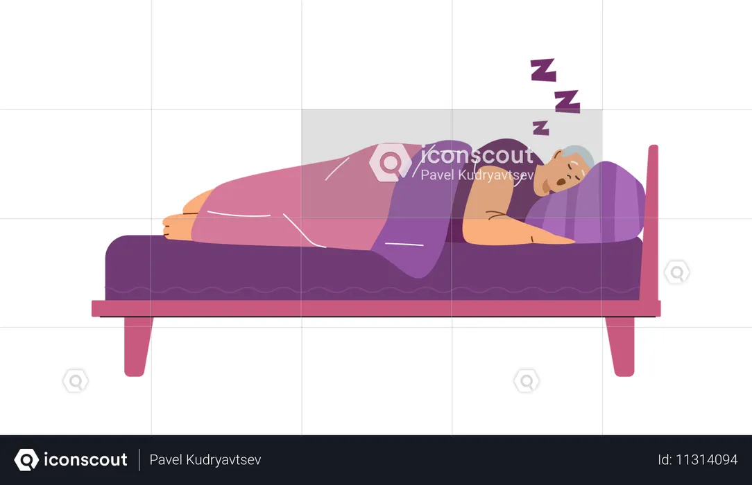Depicting snoring man with apnea making loud noise during sleep  Illustration