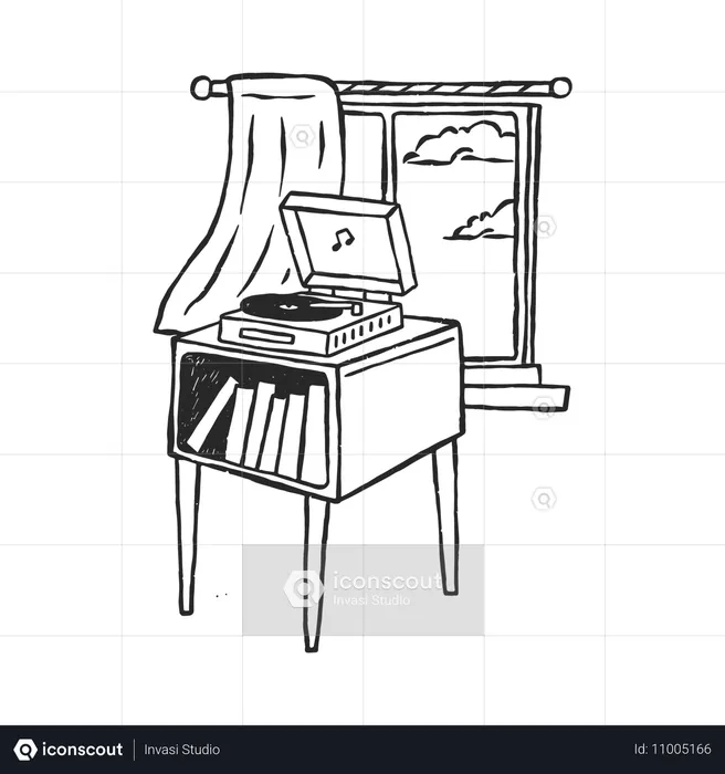 Depicting vinyl player near window  Illustration