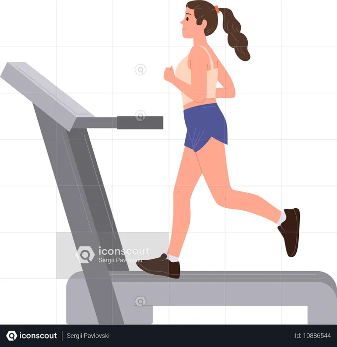 Deportista activa entrenando en máquina de correr  Ilustración