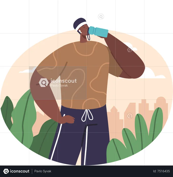 Deportista negro bebiendo agua  Ilustración