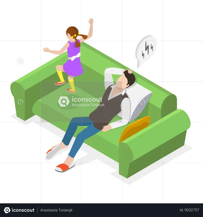 Depressed and tired father lying on couch  Illustration