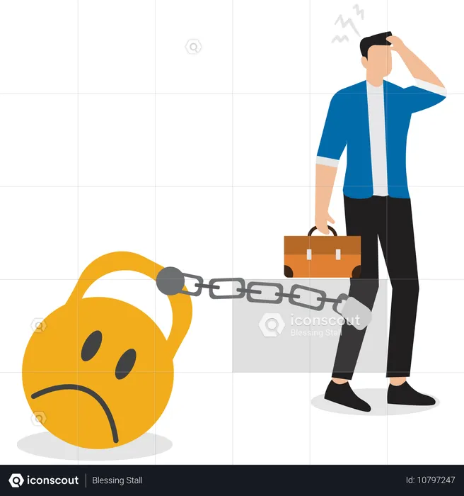 Depressed businessman chain with sad face burden  Illustration