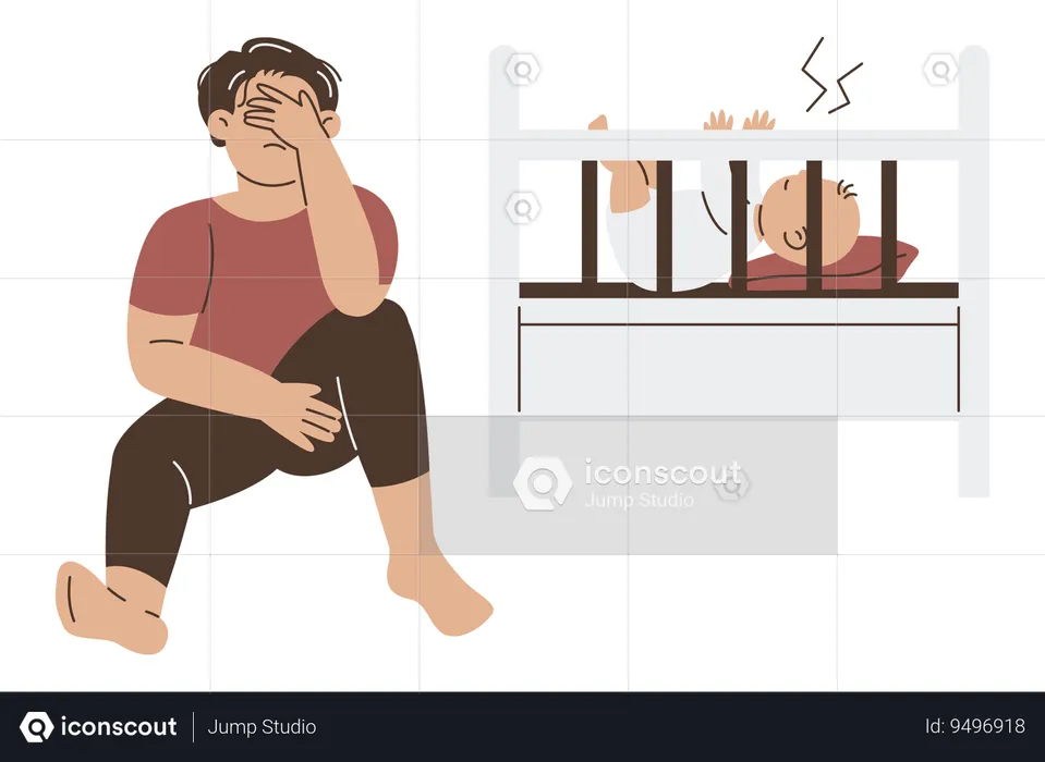 Depressed father with kid  Illustration