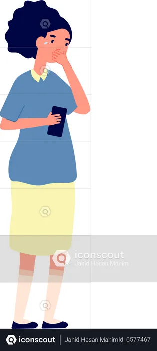 Depressed Girl Holding Mobile  Illustration