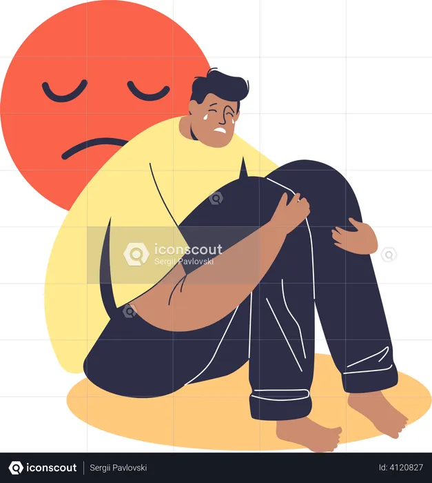 Depressed man sitting and crying  Illustration