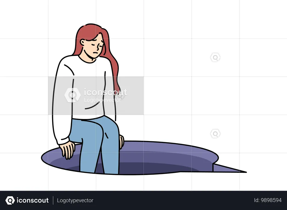 Depression in woman sitting on edge abyss in form speech bubble  Illustration