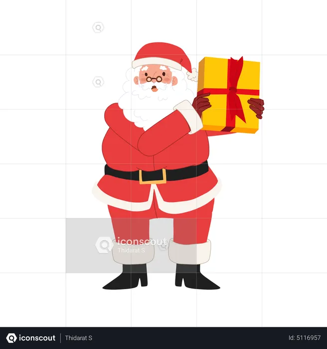 Der glückliche Weihnachtsmann zeigt eine Geschenkbox  Illustration