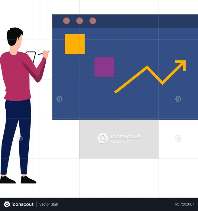 Der Junge arbeitet an einem Diagramm  Illustration