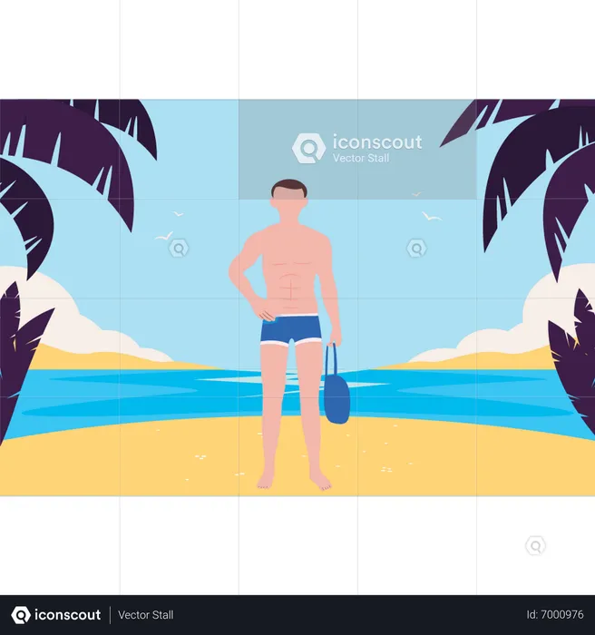 Der Junge macht Urlaub am Strand  Illustration