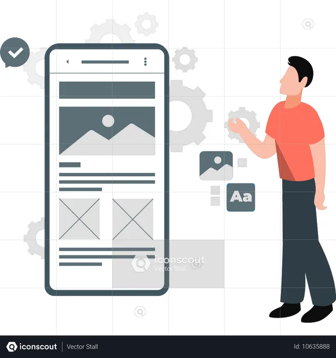 Der Junge zeigt eine mobile Galerie  Illustration