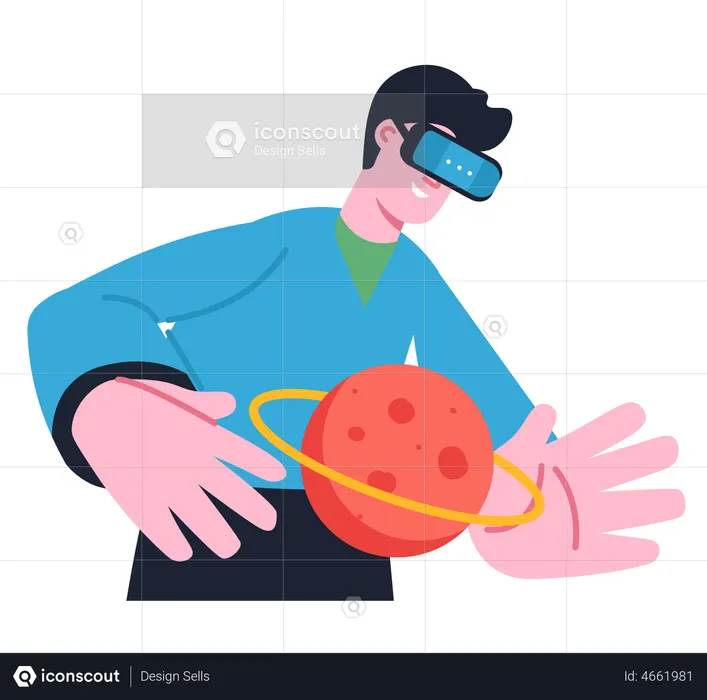 Mann erlebt den Weltraum im Metaversum  Illustration