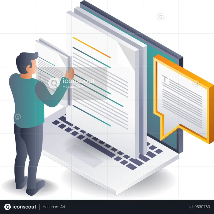 Mann erstellt digitale Textdaten  Illustration