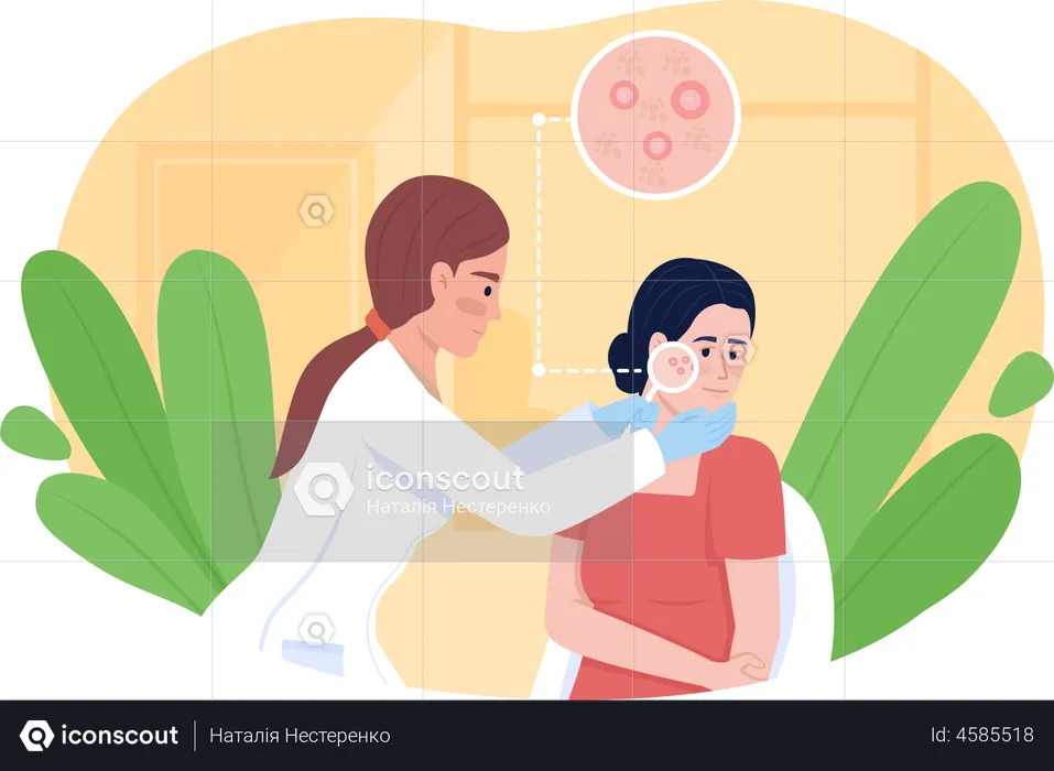 Dermatologist examining patient skin with acne  Illustration