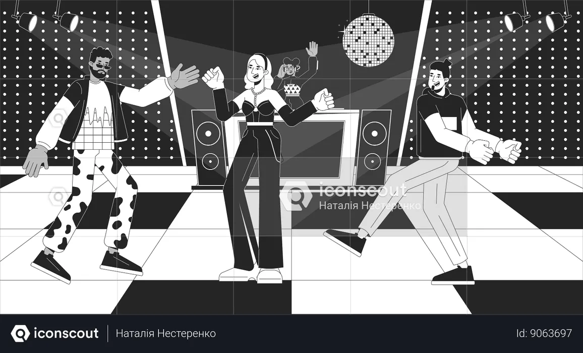 Les amis célèbrent la soirée Disco  Illustration