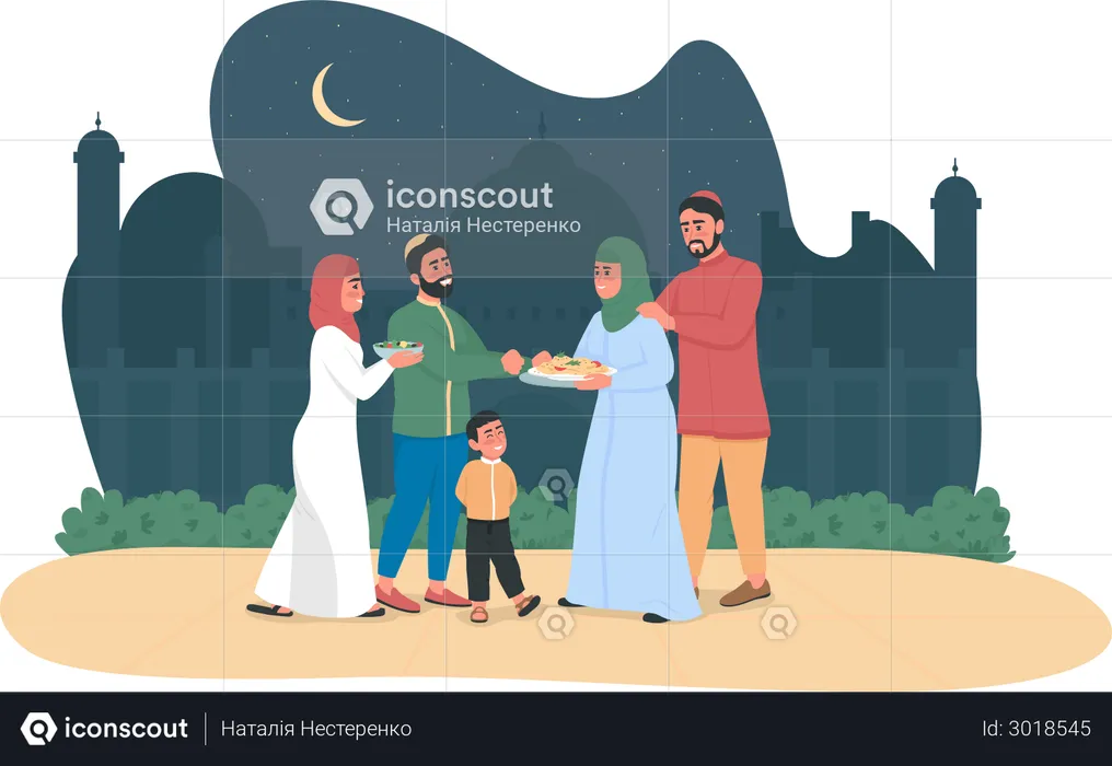 Des Arabes heureux qui se souhaitent des vœux pour le ramadan  Illustration