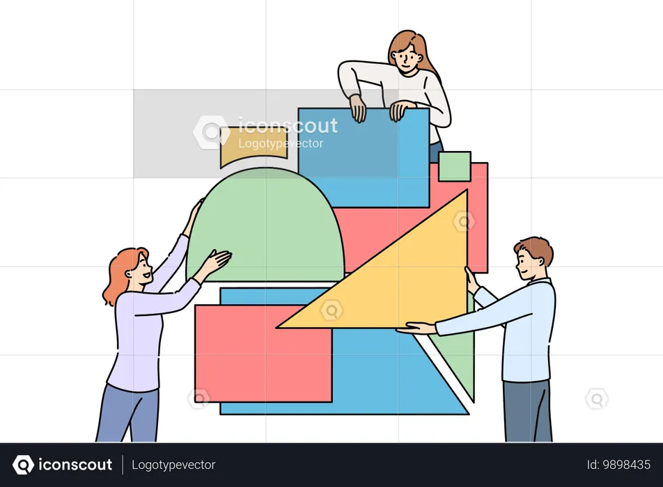 Les hommes d'affaires assemblent un puzzle pour tenter de créer une entreprise fiable qui génère de bons bénéfices  Illustration