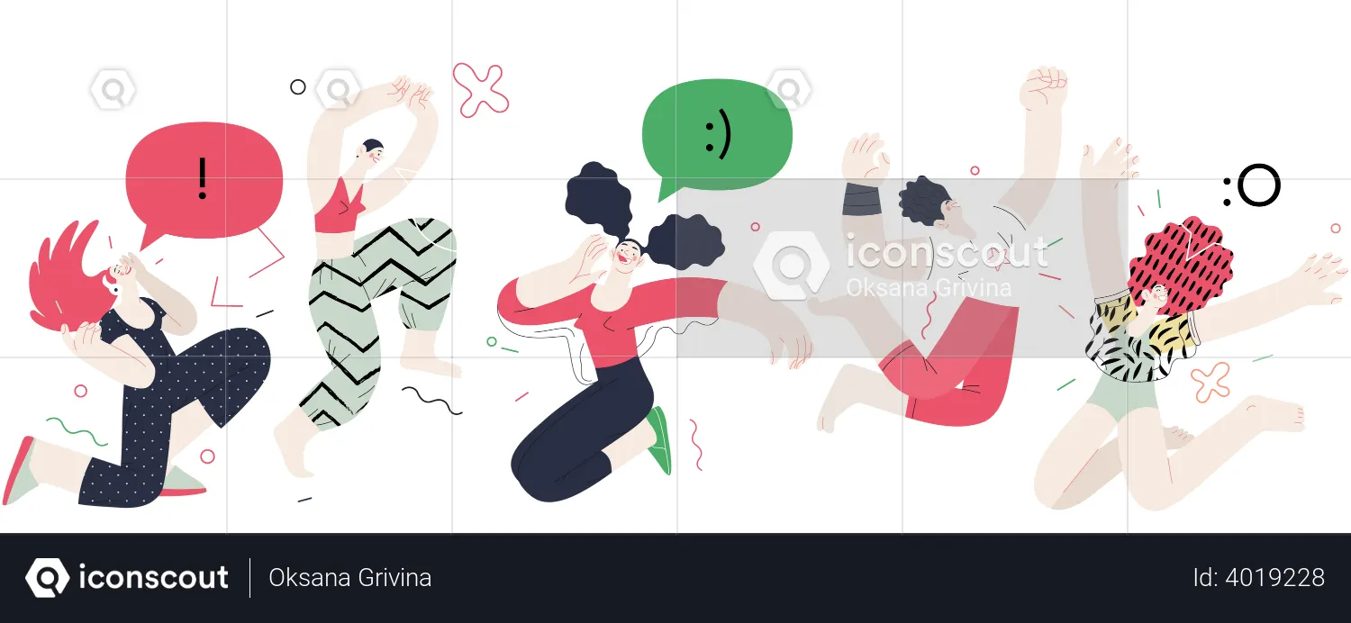 Des gens heureux sautant en l’air  Illustration