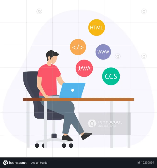 Desarrollador experto trabajando en un proyecto en una computadora portátil  Ilustración