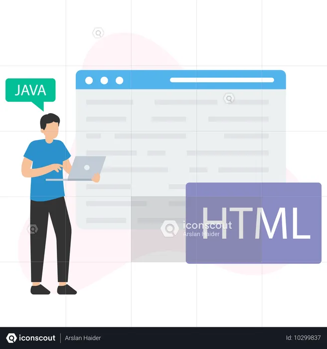 Desarrollador HTML trabajando en una página web  Ilustración