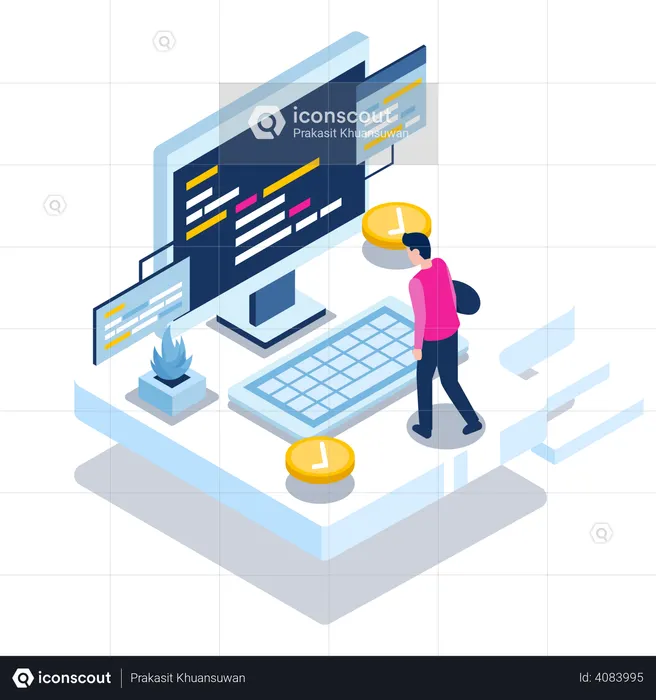 Desarrollador masculino haciendo programación  Ilustración