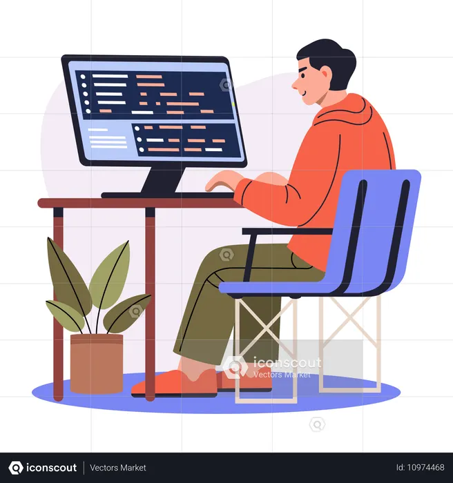 Desarrollador masculino realizando tareas de codificación  Ilustración