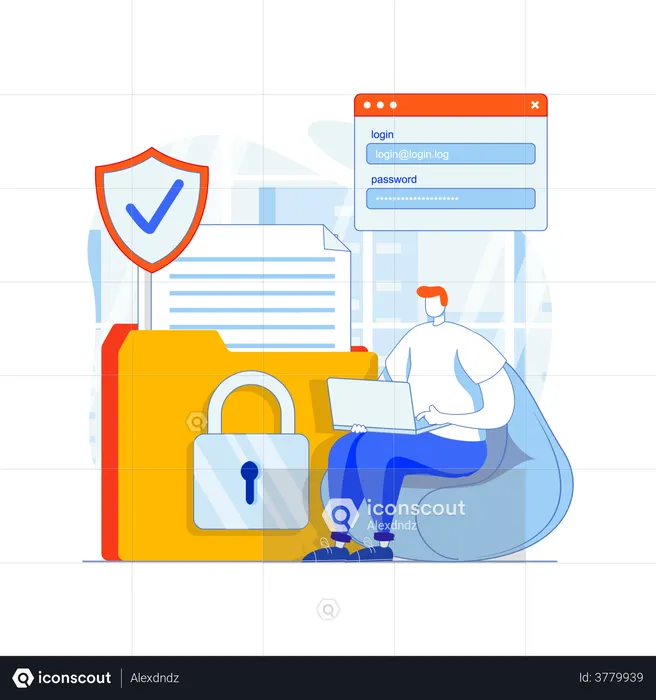 Desarrollador que trabaja en seguridad de datos en línea  Ilustración