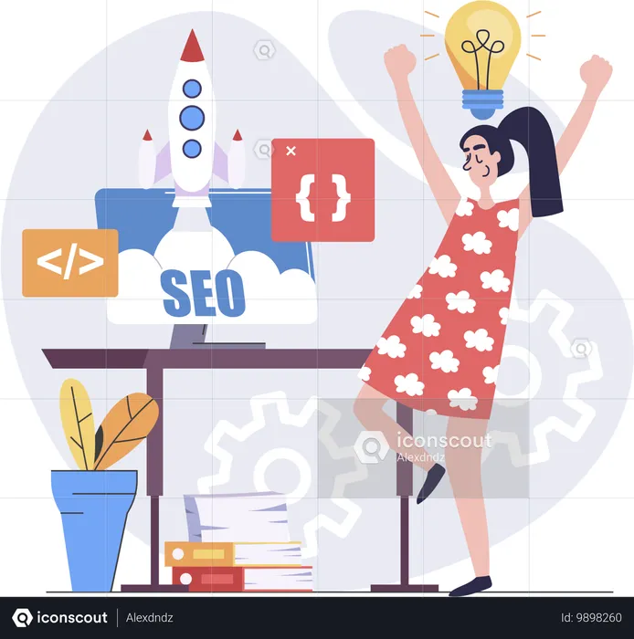 Desarrolladora trabajando en SEO  Ilustración