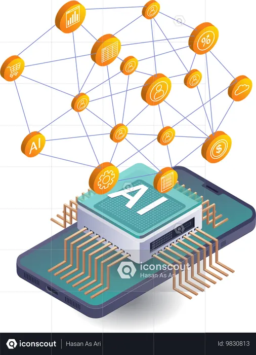 Desarrollo de redes empresariales con aplicaciones de inteligencia artificial para teléfonos inteligentes  Ilustración