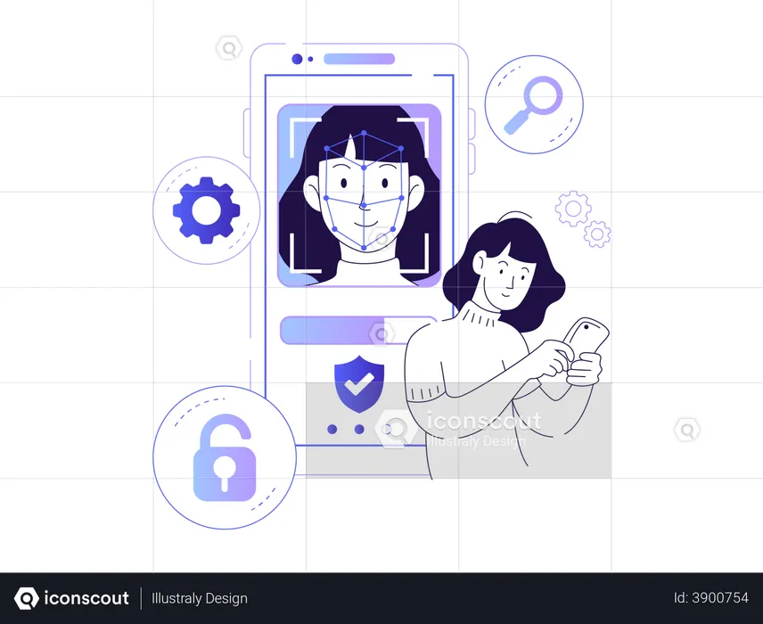 Desbloquear teléfono usando reconocimiento facial  Ilustración