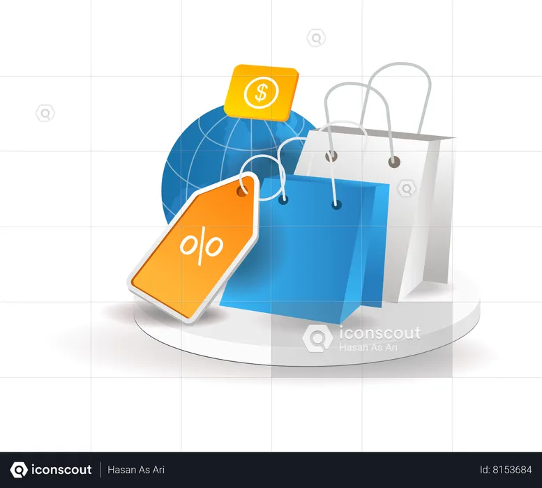 Mundo dos descontos em compras online  Ilustração