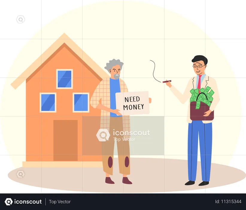 Un vagabundo desempleado que mendiga en la calle  Ilustración