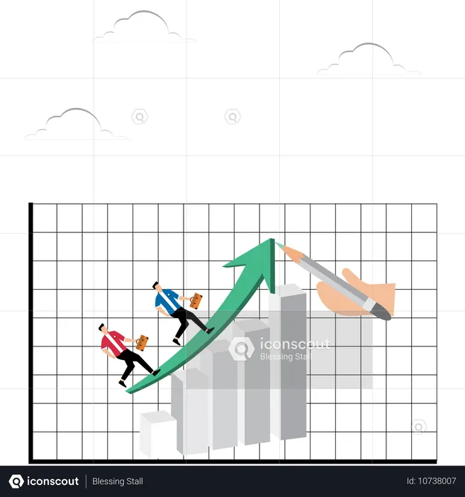 Desenhando o caminho à mão até o topo do gráfico  Ilustração